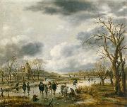Aert van der Neer Scene on the ice outside the town walls oil painting on canvas